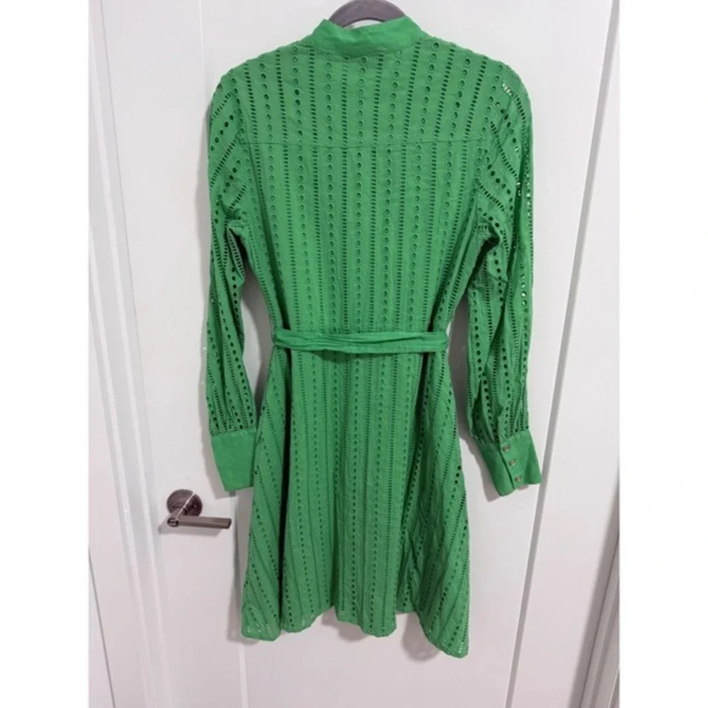 Karen Millen Eyelet Dress US 4 Green Long Sleeve Shirt Dress‎